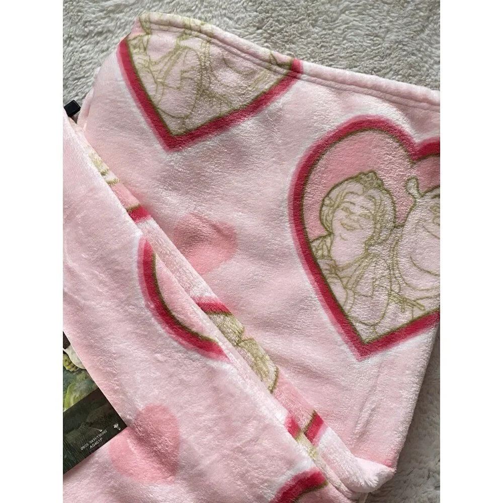 Shrek And Fiona Valentines Hearts‎ Soft Plush Throw Blanket 50” X 70” Pink NEW